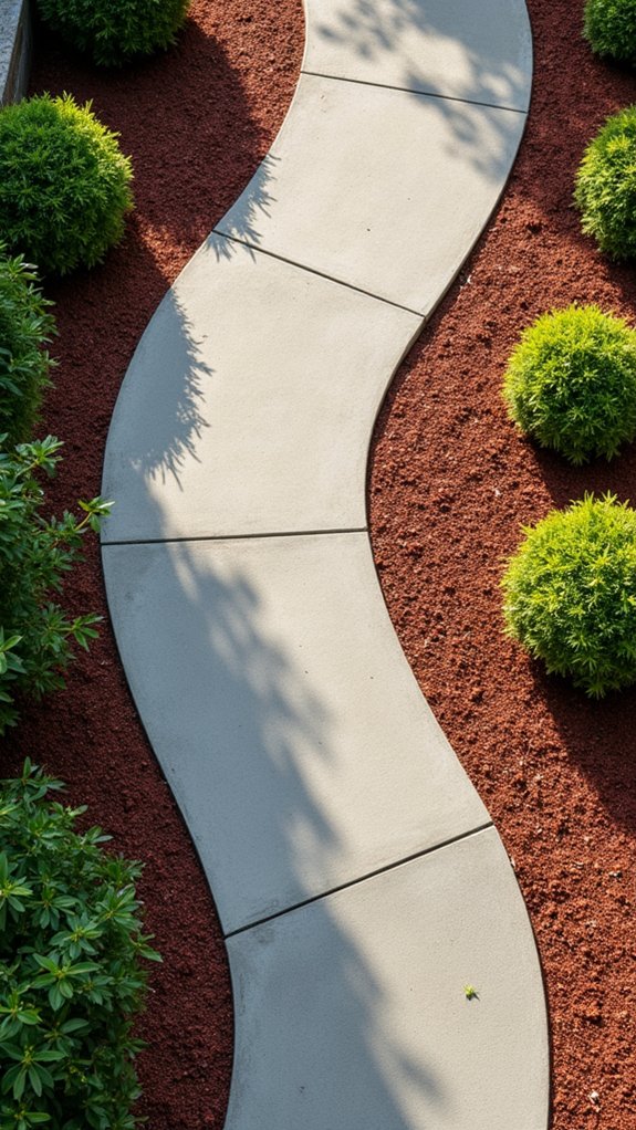 mulch and concrete pathways
