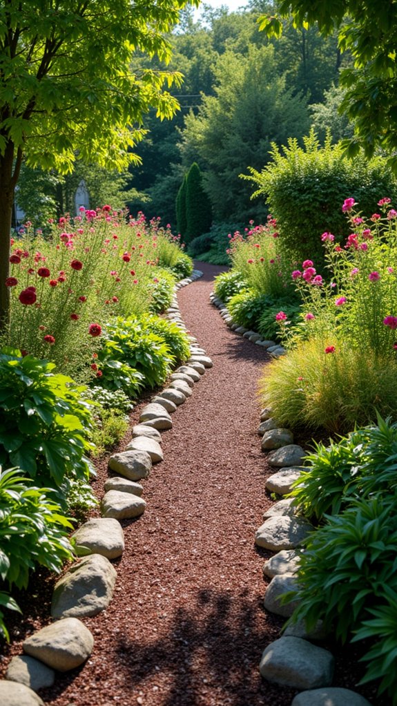 mulch and rock pathways