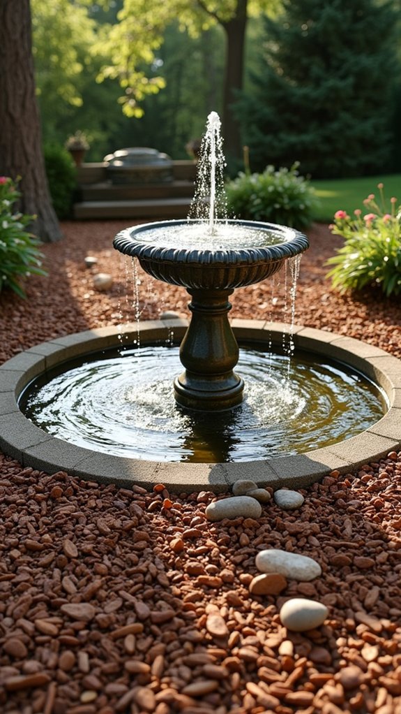 mulch enhances fountain aesthetics