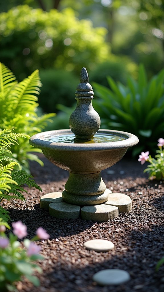 mulch enhances fountain aesthetics