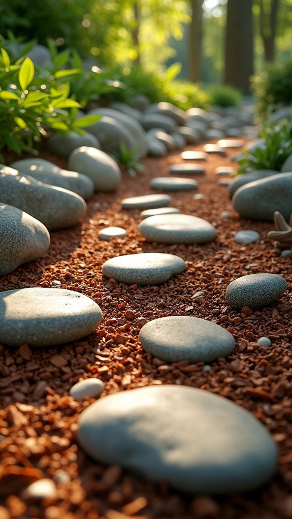 mulch enhances rock garden