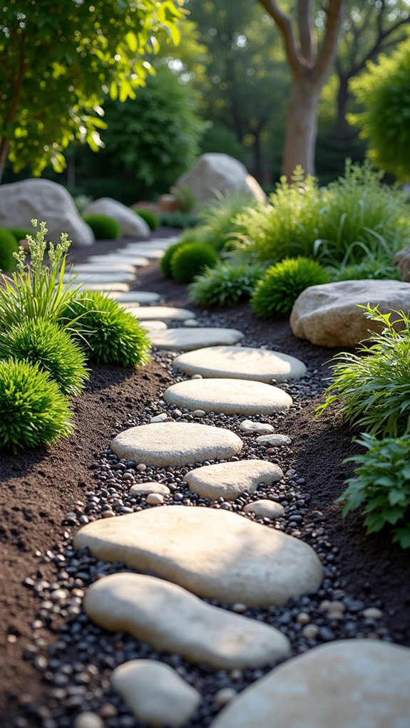 mulch enhances stone sculptures