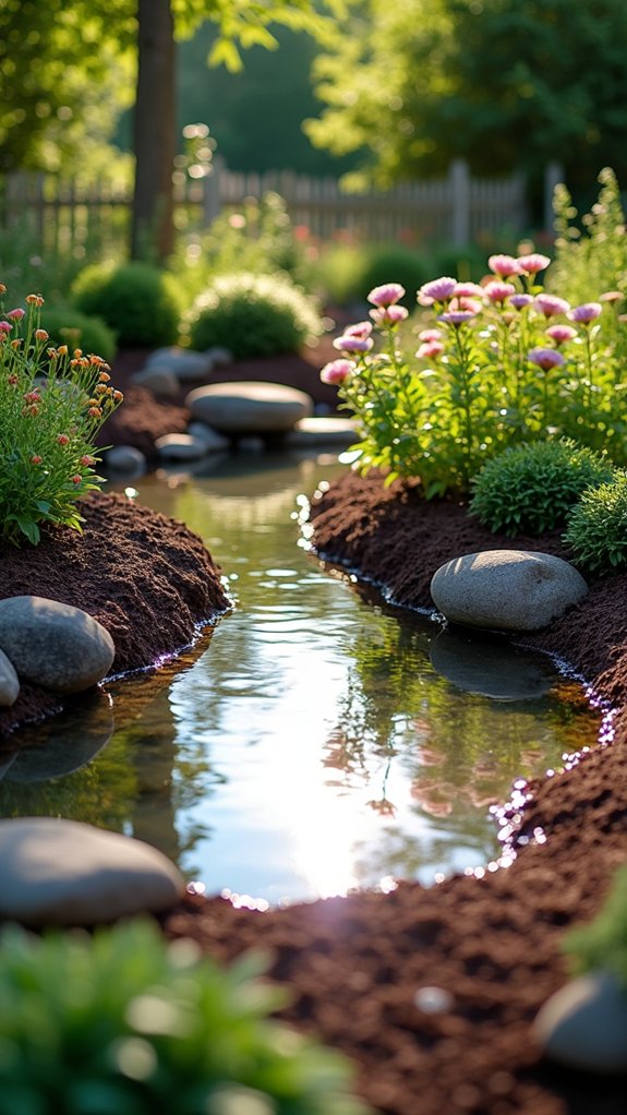 mulch enhances water feature boundaries