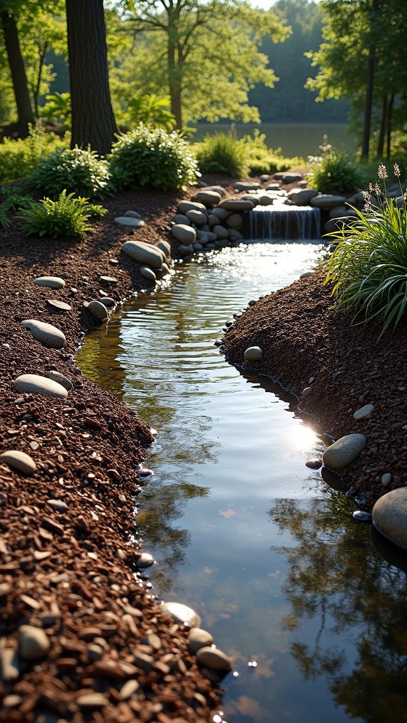 mulch enhances water feature