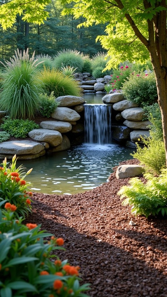 mulch enhances waterfall landscapes