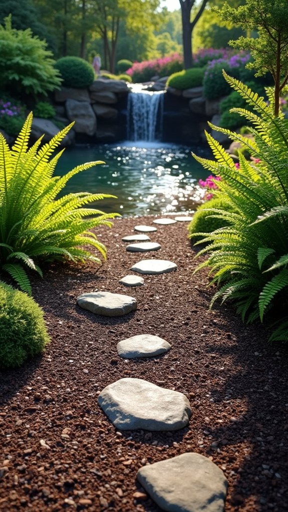 mulch pathway to water feature