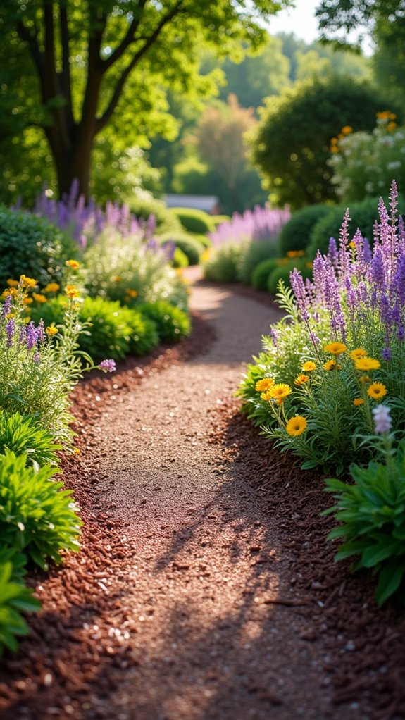 mulched flower bed pathways