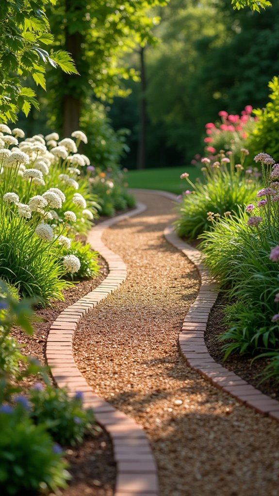 mulched paths with brick accents