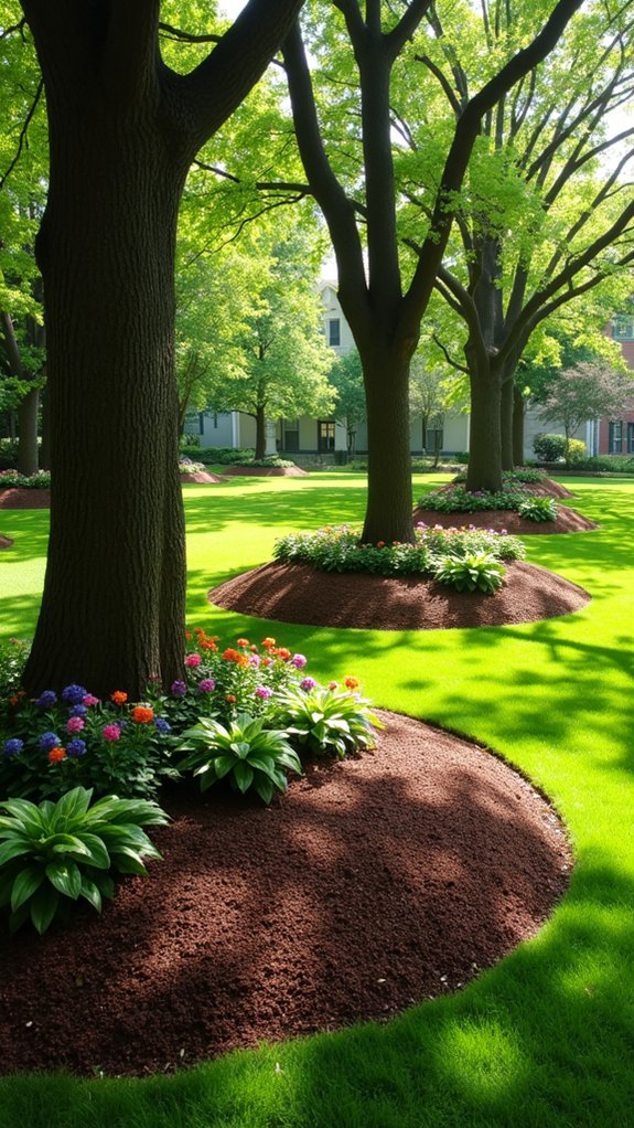 mulched tree circles enhance gardens