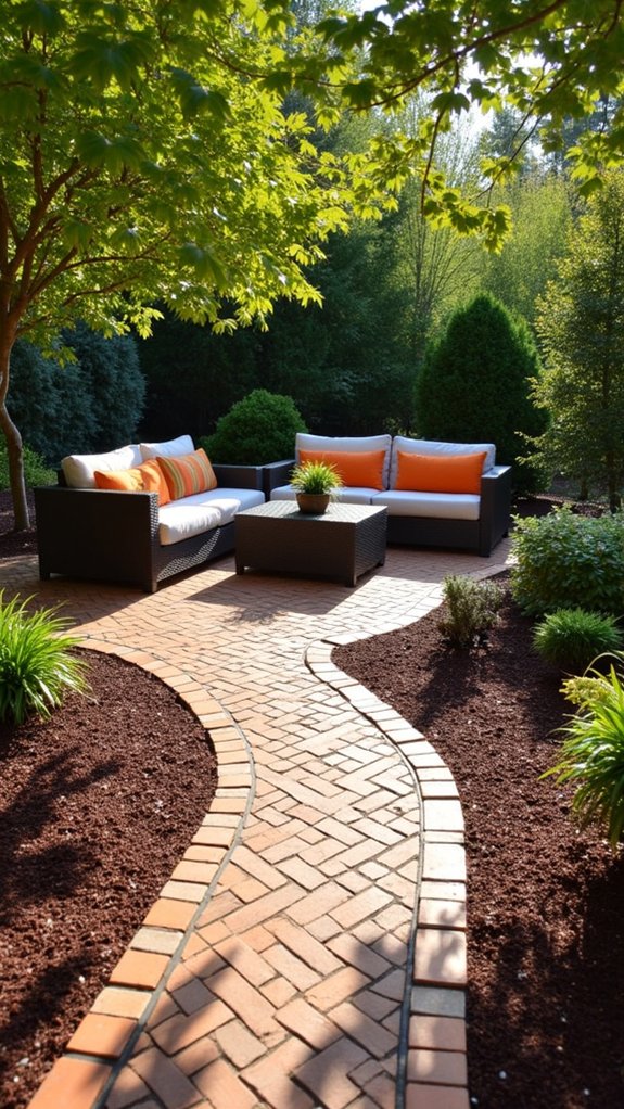pavers and mulch seating area