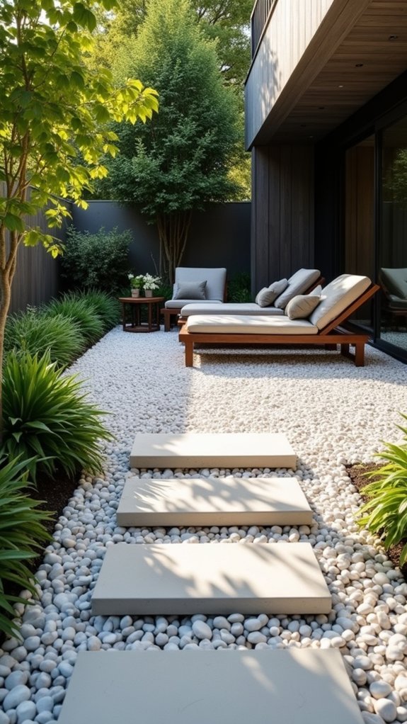 pebbles define seating areas