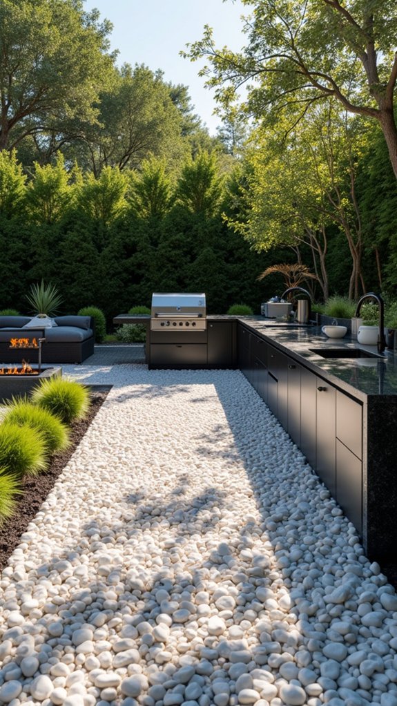 pebbles enhance outdoor kitchen