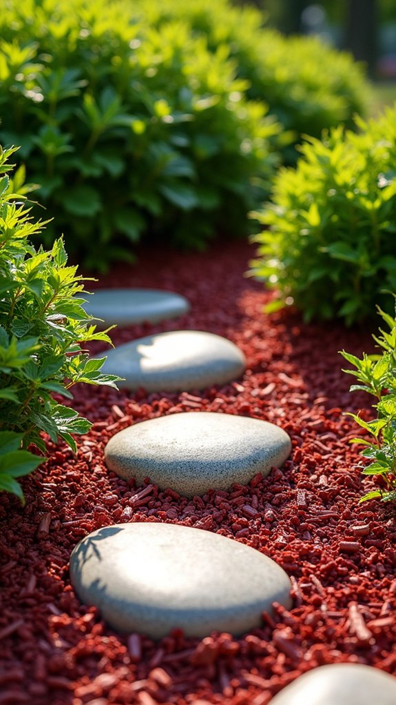 red mulch and stones