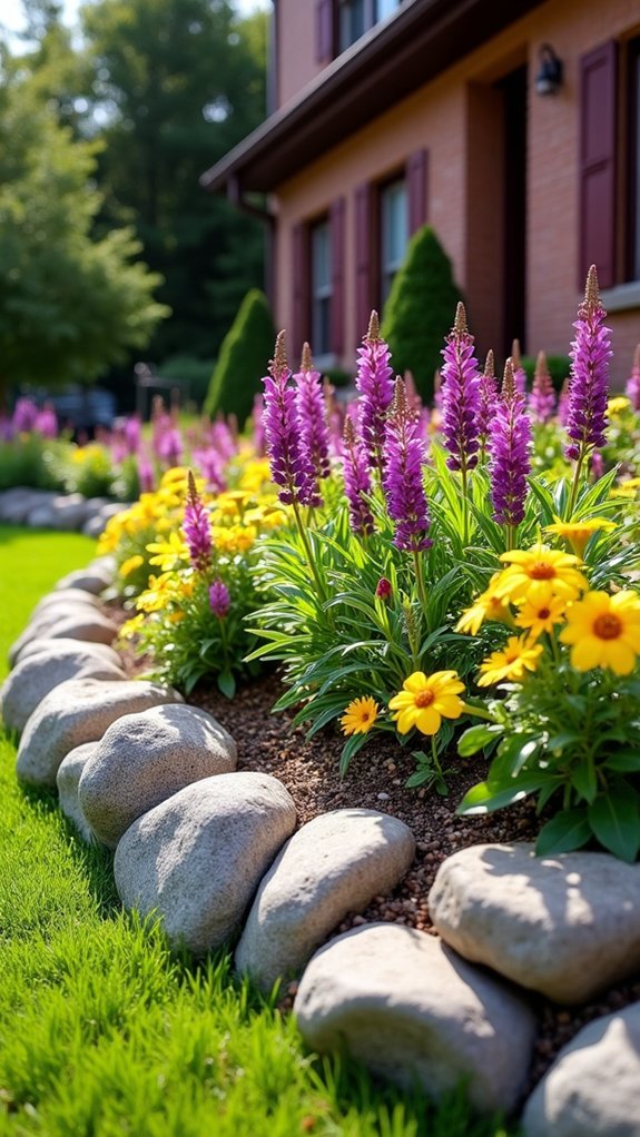 rock borders enhance flower beds