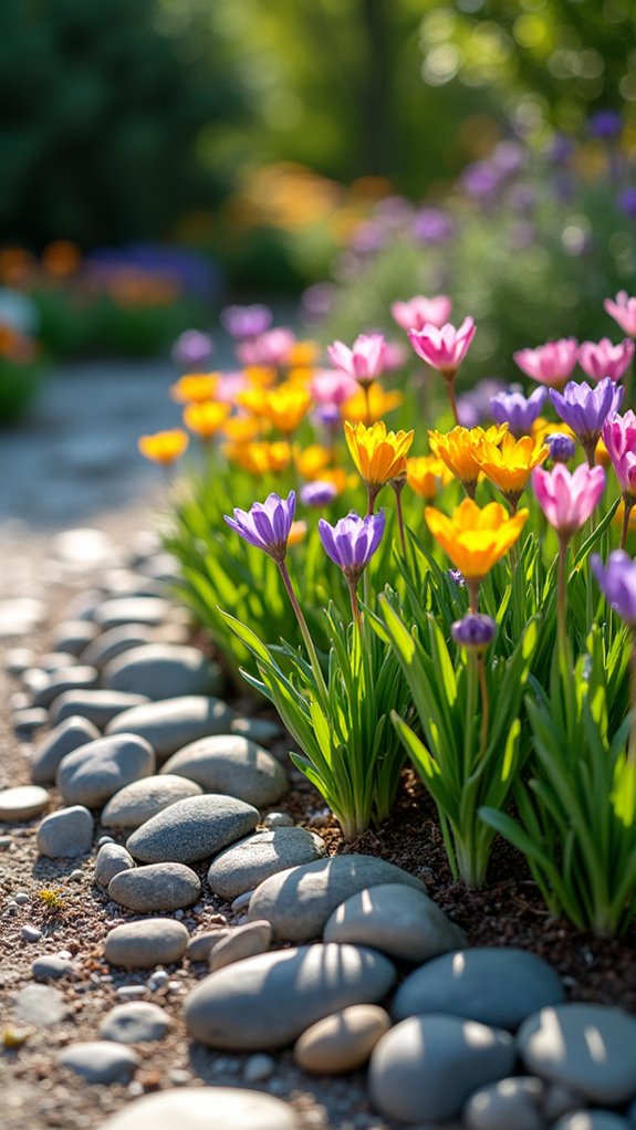 rock borders enhance flower beds