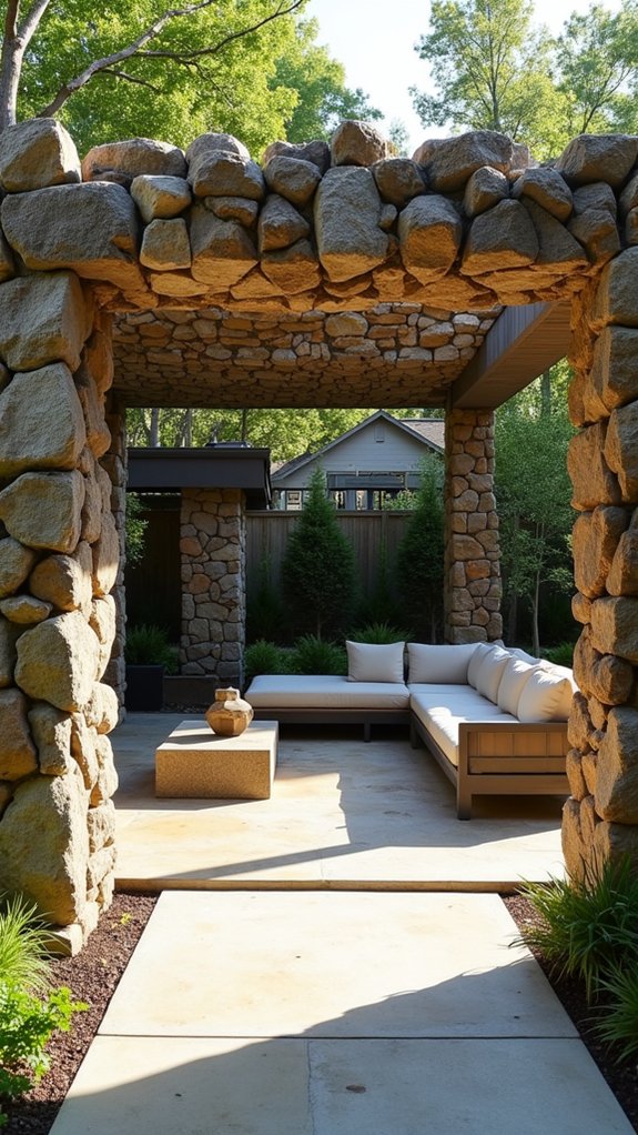 rock covered pergola retreat