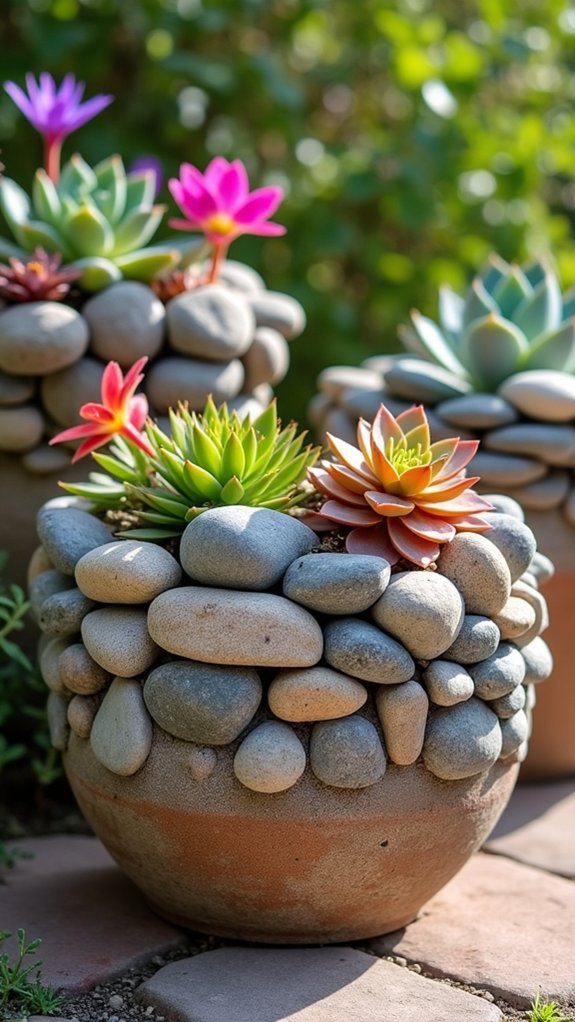 rock covered planter designs