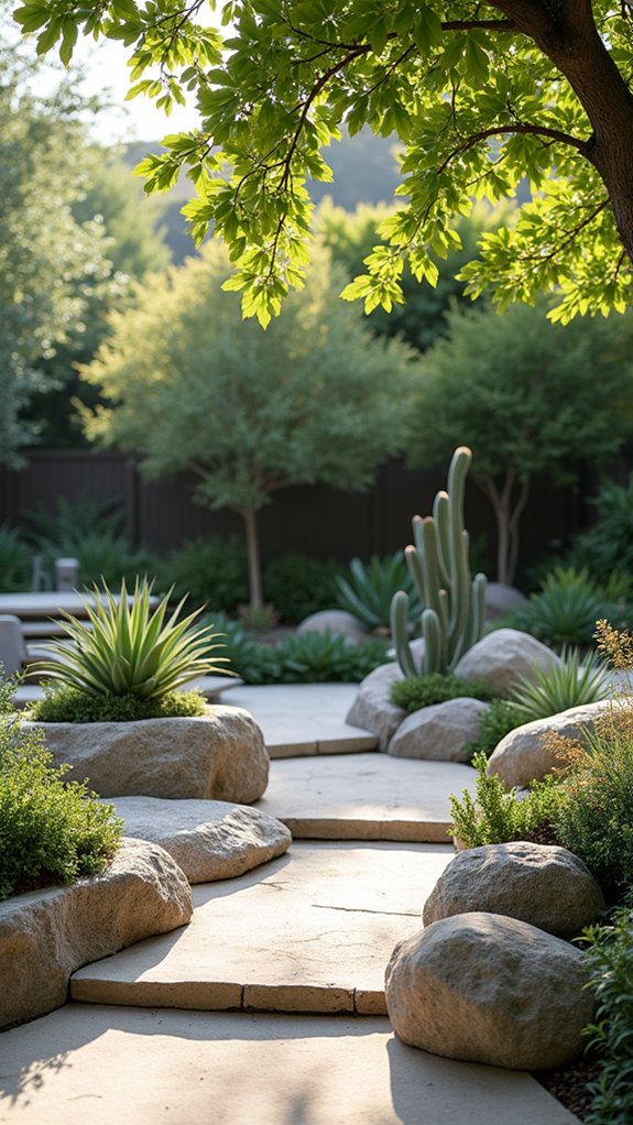 rock filled planters enhance beauty