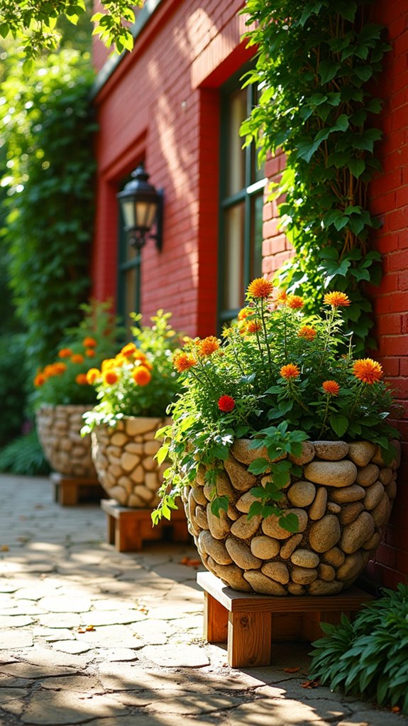 rock filled planters enhance landscapes