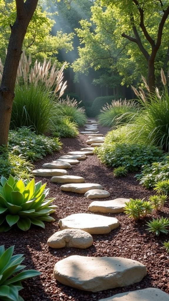 rock garden with mulch