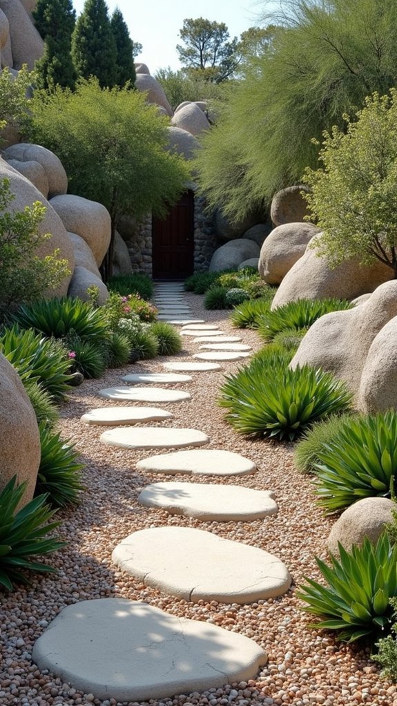 rock gardens enhance driveways