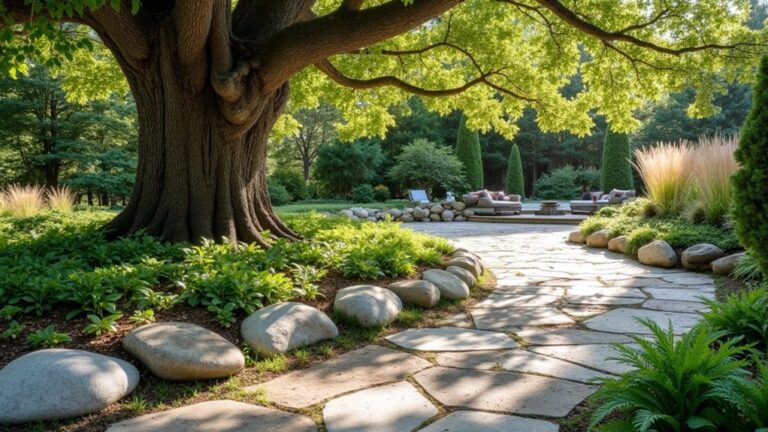 rock landscaping around trees