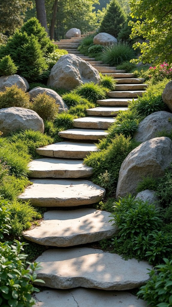 rock steps with plants