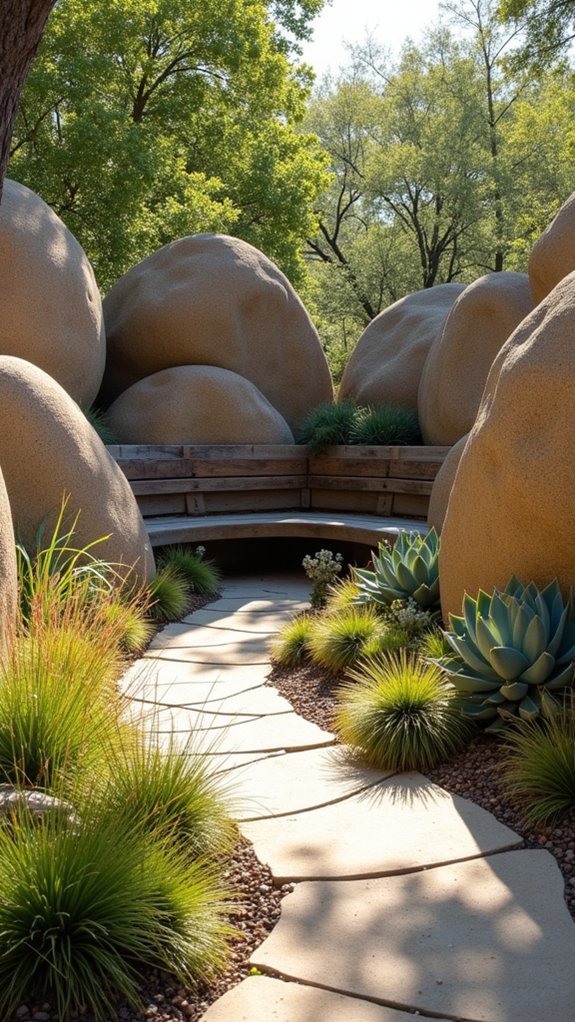 rocks define outdoor seating