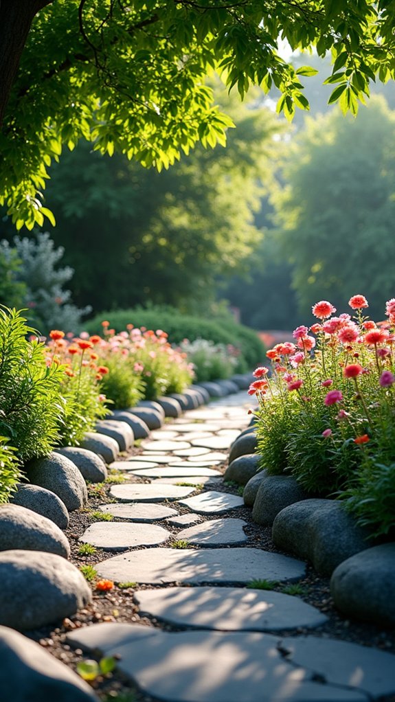rocks enhance flower bed aesthetics