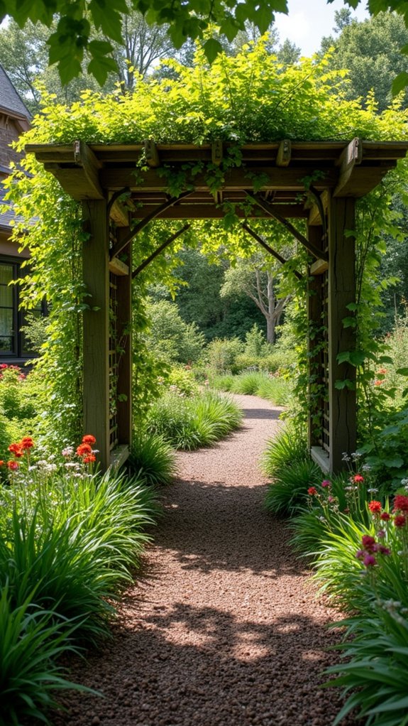 rustic pergola with mulch