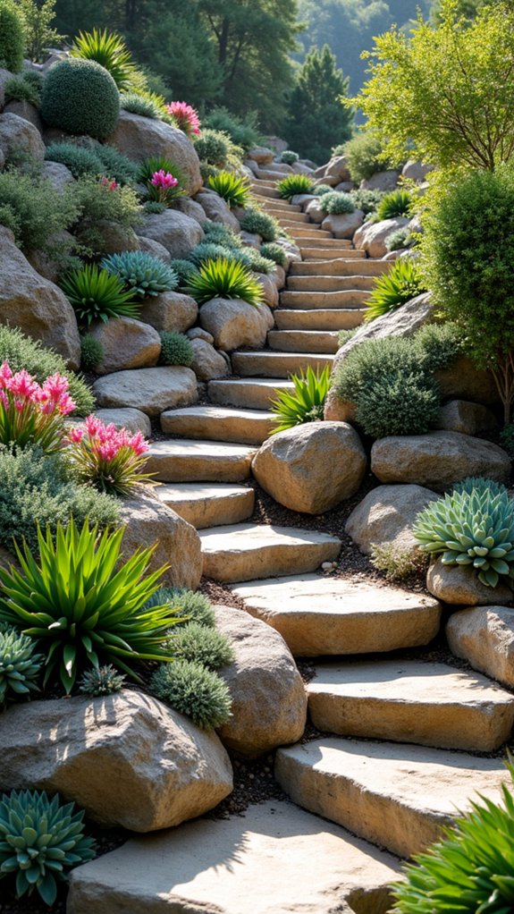 rustic steps with succulents