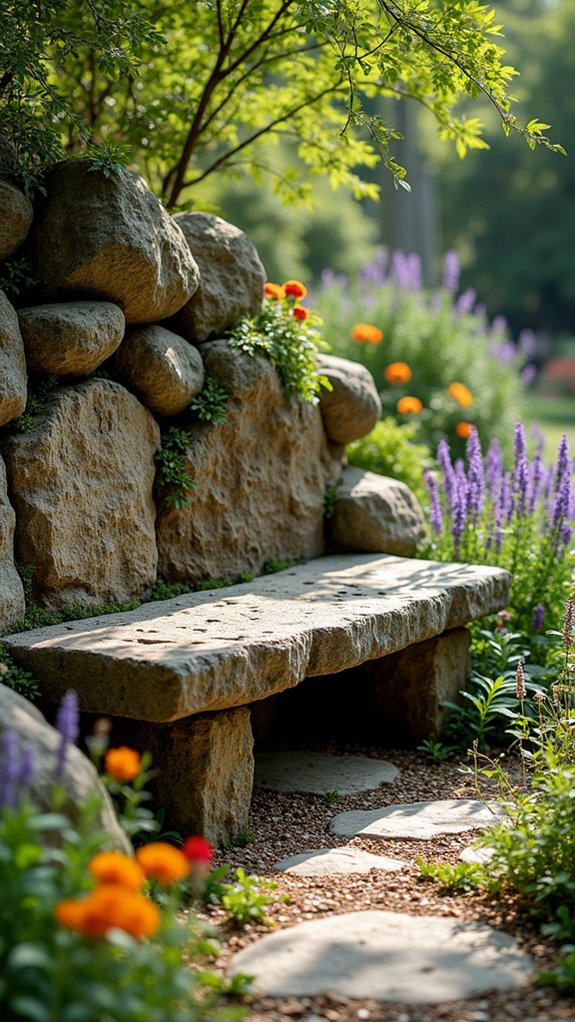 rustic stone bench creation