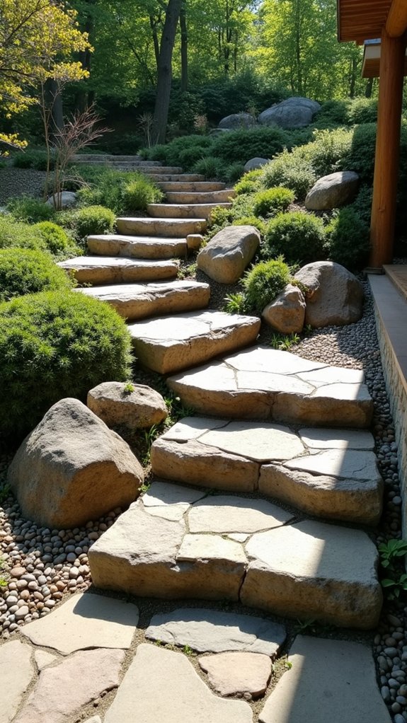 rustic stone garden steps
