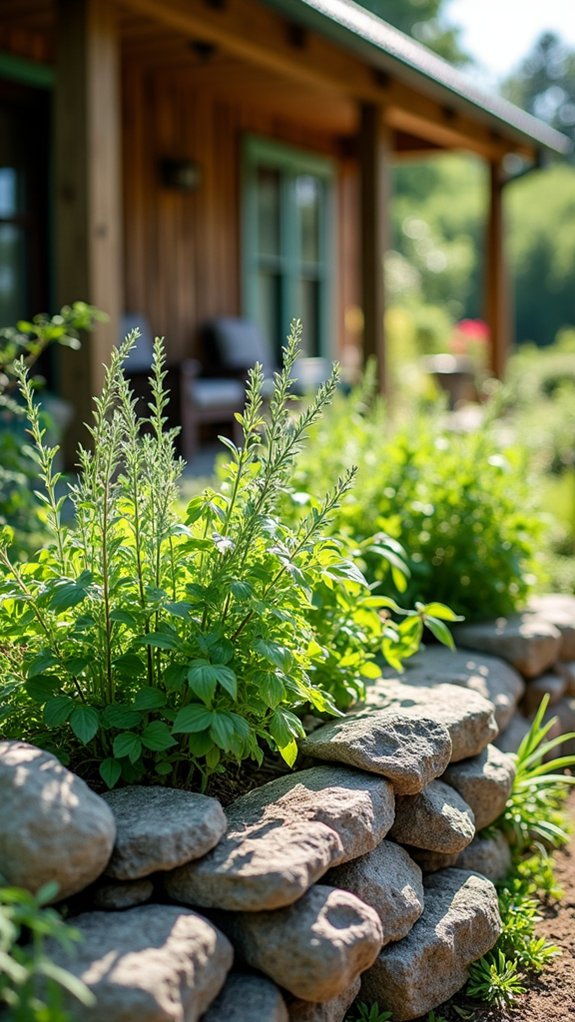 rustic stone herb planters