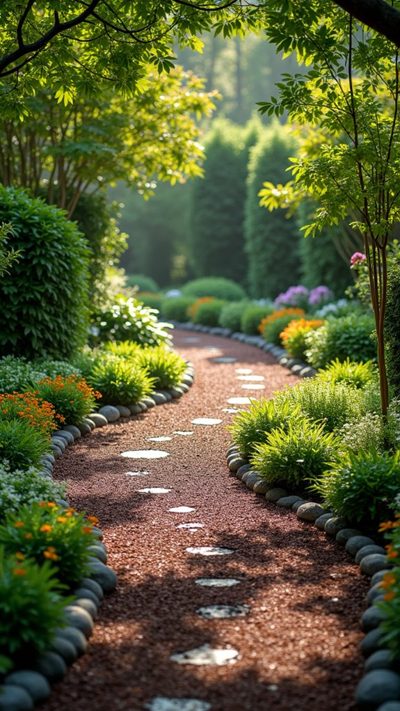 serene circular mulch pathways
