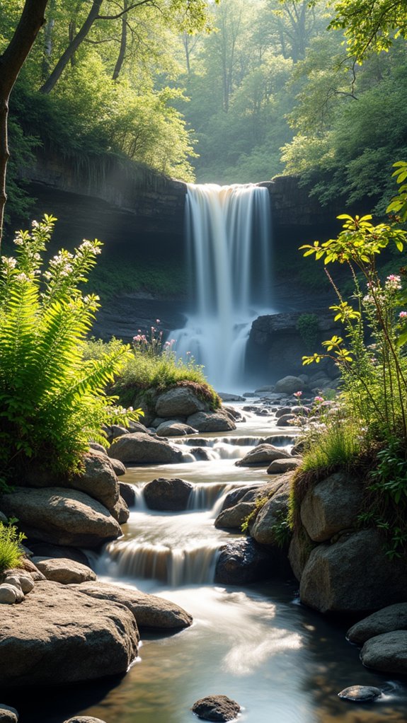 serene waterfall and pebbles