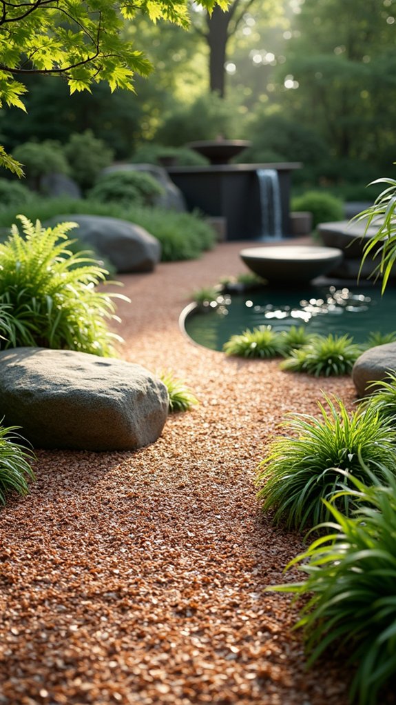 serene wood chip garden