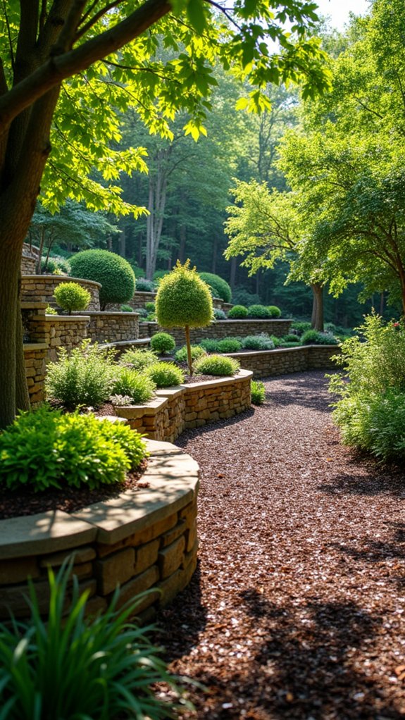 sloped garden with retaining walls