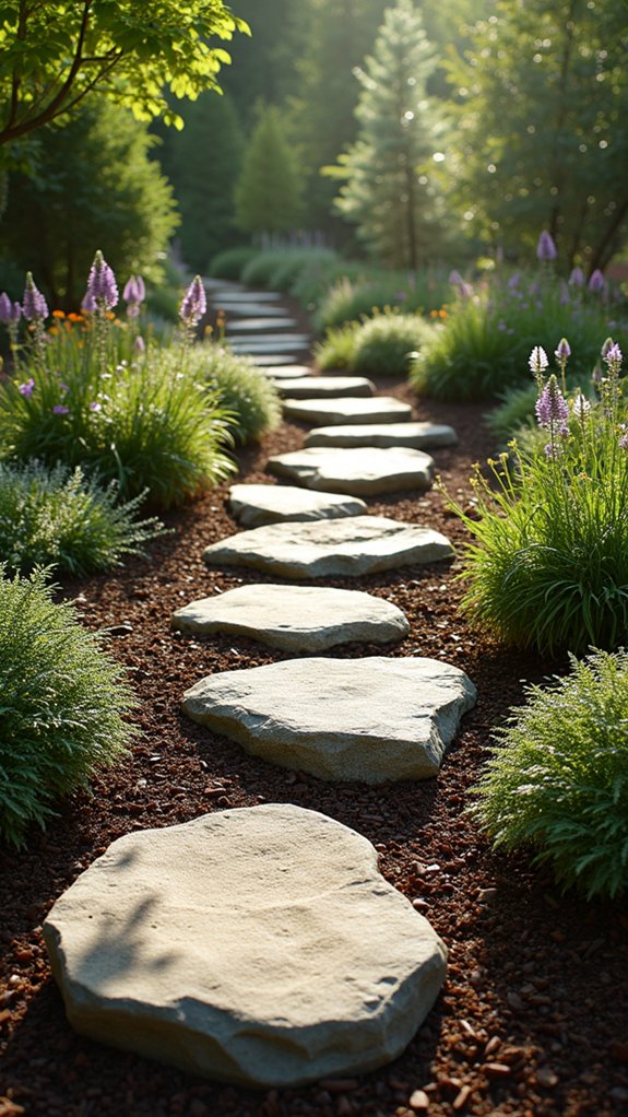 stepping stones with mulch