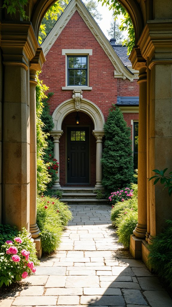 stone pillars enhance entrances