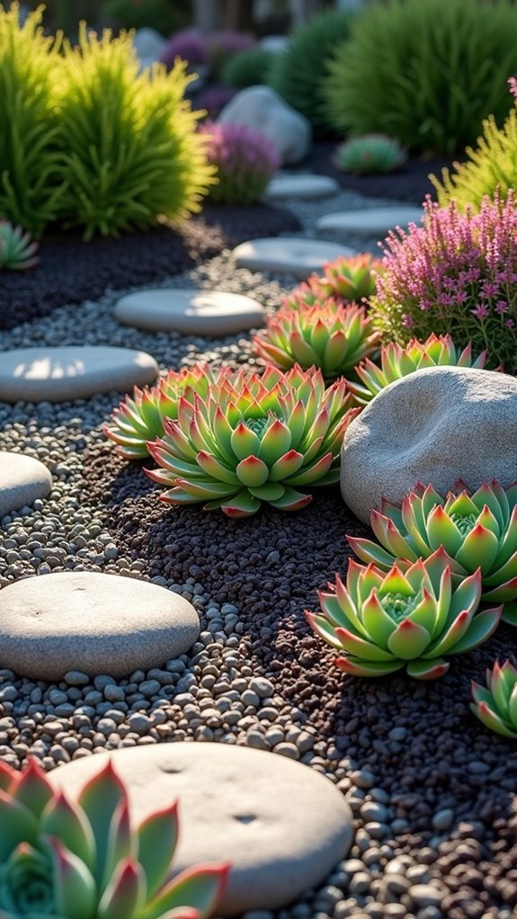 succulent rockery with mulch
