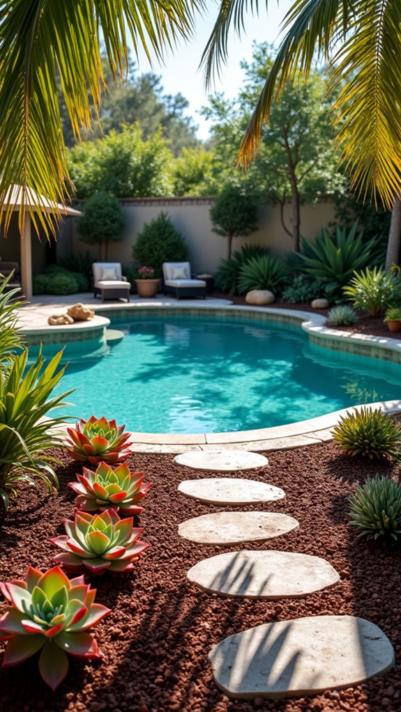 succulents enhance poolside beauty