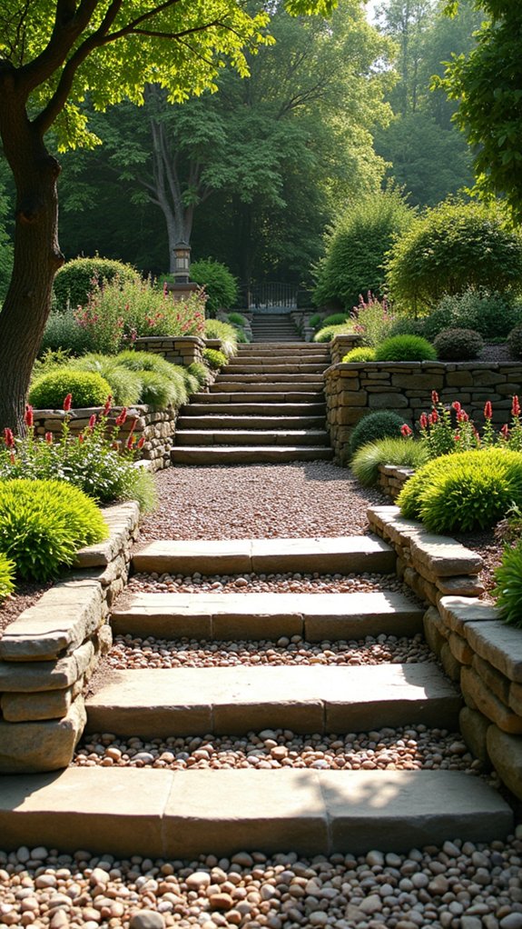 terraced driveway with retaining walls