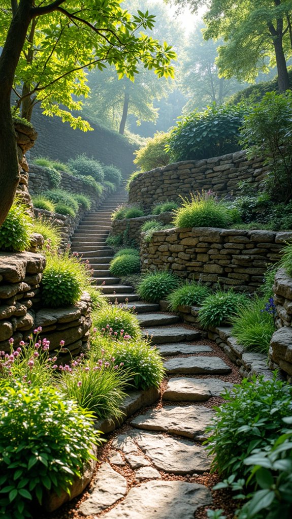 terraced garden with rock walls