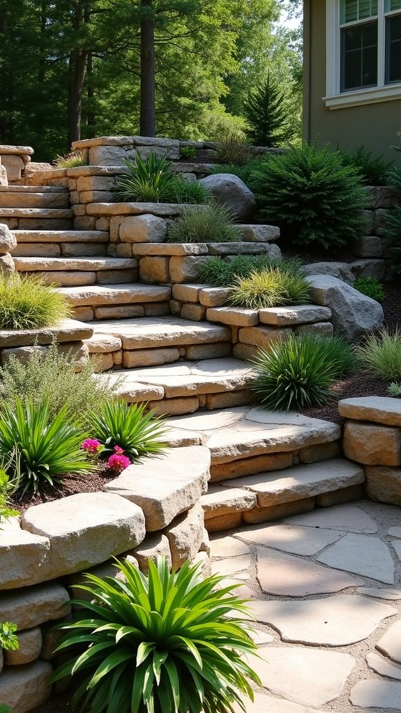 terraced rock retaining walls