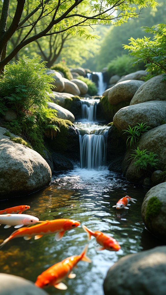 tranquil garden with koi