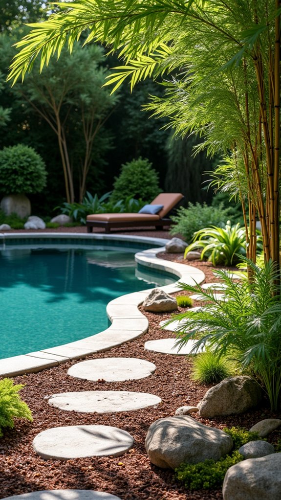 tranquil poolside zen garden