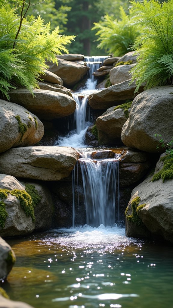 tranquil stacked rock waterfall