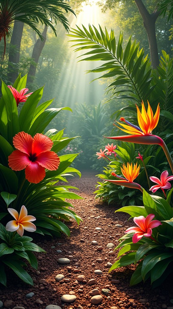 tropical garden with hibiscus