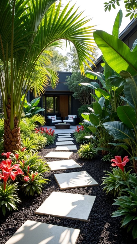 tropical landscape with black mulch